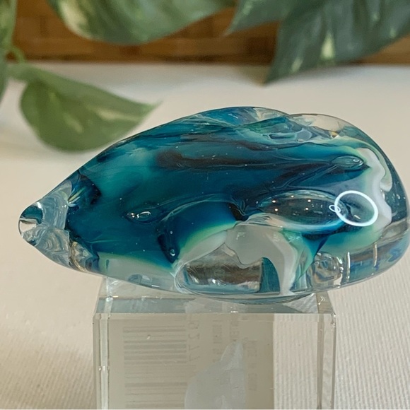 Turquoise Blue Art Glass Heart Paperweight Swirling Bright Colors Hand Blown 2.5 - Picture 14 of 16